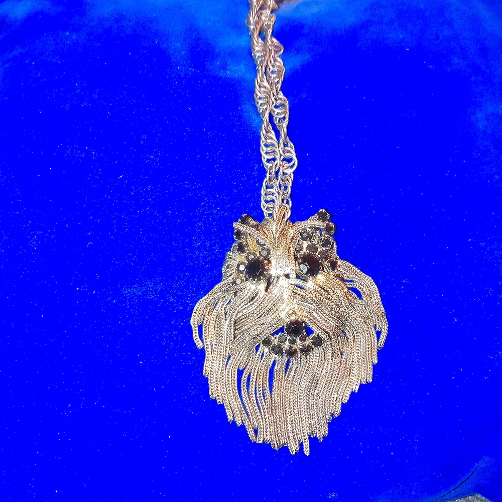 Large pendant necklace Shaggy rhinestone dog vinta